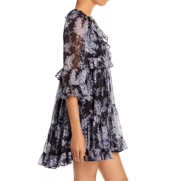 CINQ À SEPT 'Emori' Floral-Print Ruffle-Trim Mini-Dress, Black Multi - Picture 3 of 7